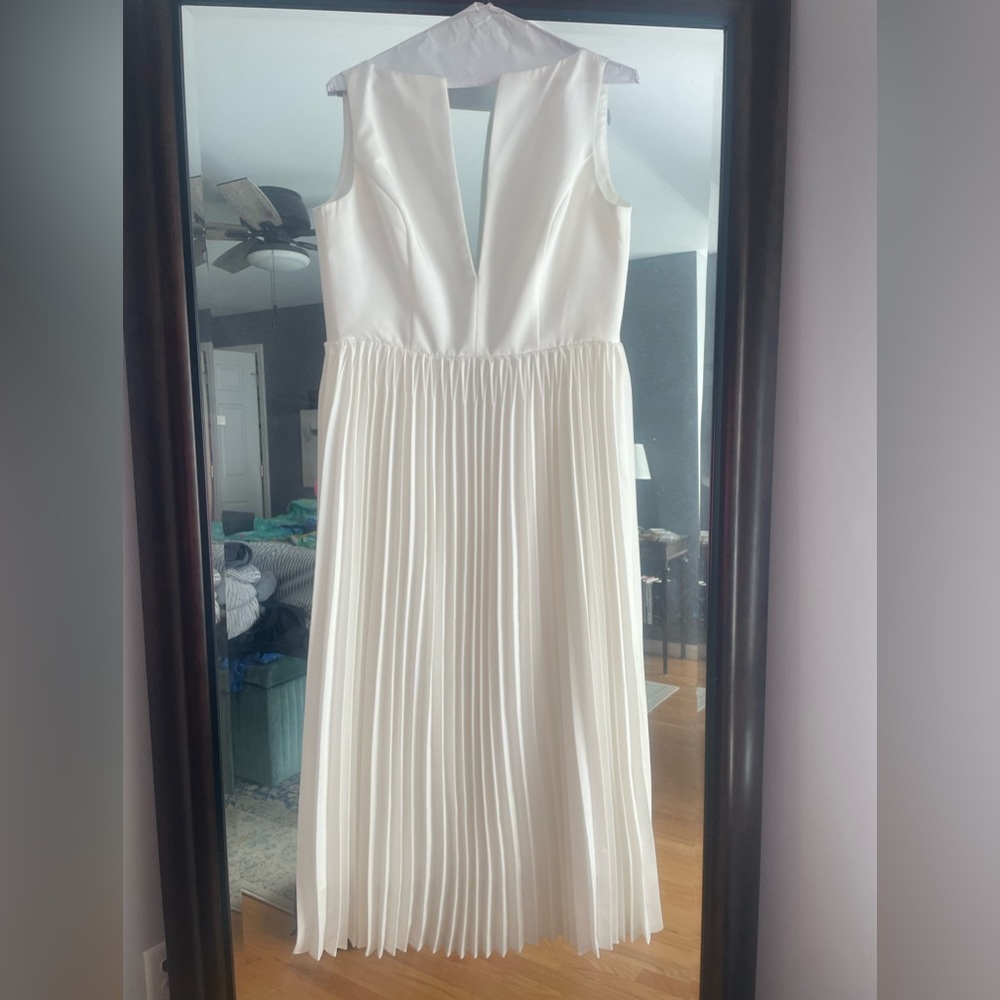 ASOS white pleated tea length dress